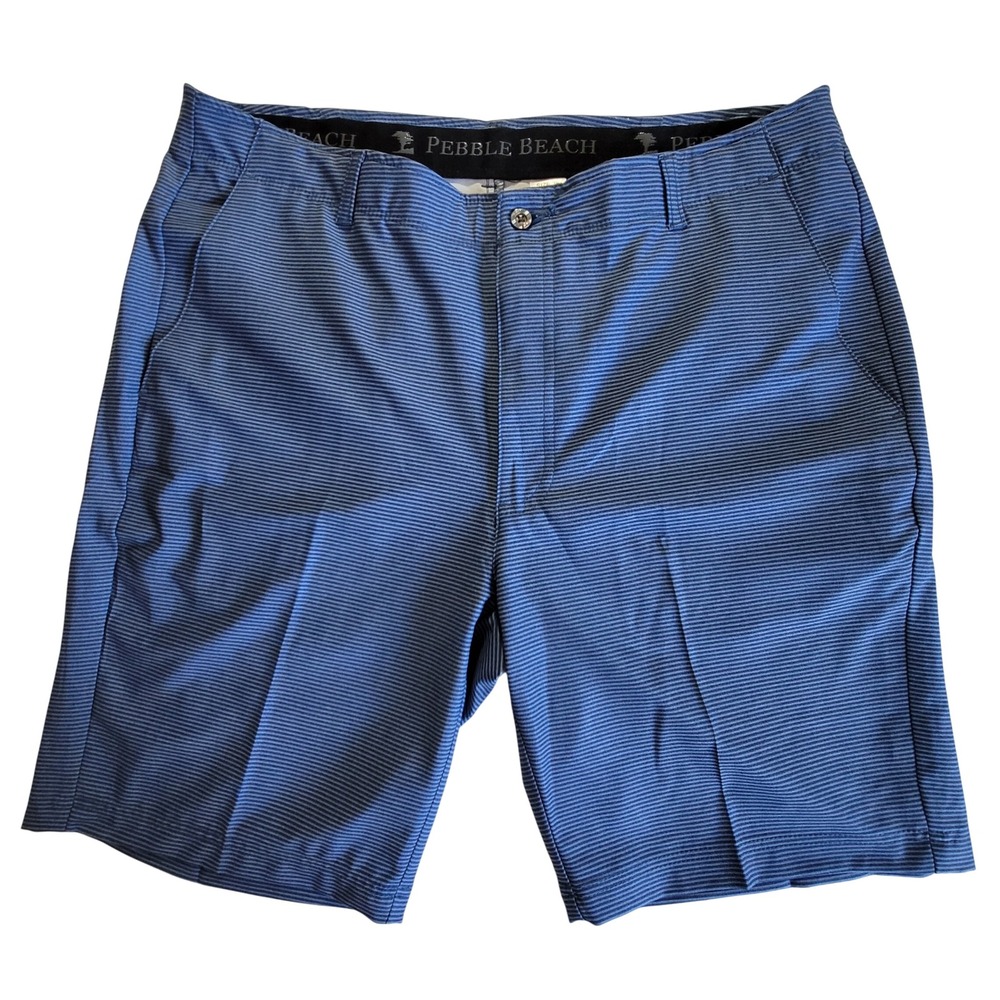Pebble Beach Golf Shorts Mens 38 Blue Striped Performance Stretch Flat Front
